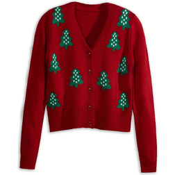 Temu Christmas Tree Pattern Cardigan - Red