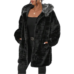 Shein LUNE Plus Size Women's Faux Fur Coat With Fur Collar, Winter Outerwear