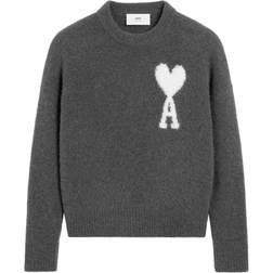 Ami Paris Off-White Ami De Coeur Wool Sweater - Dark Grey