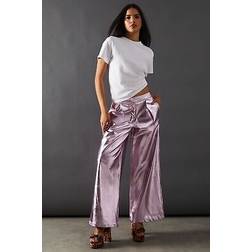 Warehouse Metallic Wide Leg Jean - Pink