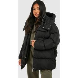 boohoo Womens Petite Oversized Pocket Detail Puffer Jacket - Black