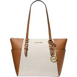 Michael Kors Charlotte Large Logo and Leather Top Zip Tote Bag - Vanilla