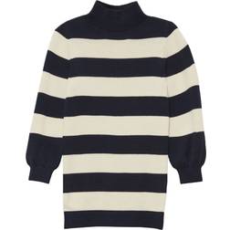 s.Oliver Striped Knit Dress with Stand Up Collar - Navy