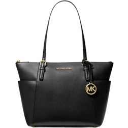 Michael Kors Jet Set Large Crossgrain Leather Top-Zip Tote Bag - Black