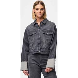 Pieces Pcpil Fold Up Denim Jacket - Grey Denim