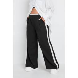 Yours Contrast Side Stripe Wide Leg Trousers - Black