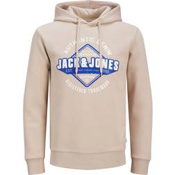 Jack & Jones 2-Hals Sweatshirt Met Capuchon Logo Beige