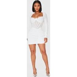 PrettyLittleThing Shape Mesh Insert Corseted Mini Dress - White