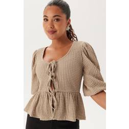 Bubbleroom Structure Flounce Top - Light Beige