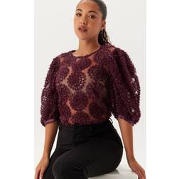 Bubbleroom 3D Flower Puff Sleeve Blouse - Wine-red