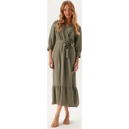 Bubbleroom Puff Sleeve Structured Dress - Khaki Green