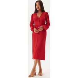 Bubbleroom Structure Button Midi Dress - Red