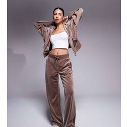 Juicy Couture Velour Wide Leg Joggers - Latte Brown