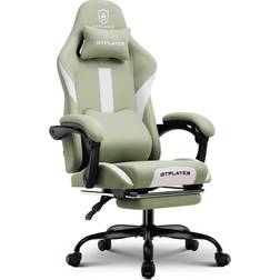 GTPLAYER Gaming Stuhl Ergonomischer Gaming Sessel Schreibtischstuhl mit Stoffoberfläche Atmungsaktiver Bürostuhl Federsitzkissen mit Fußstütze Grün