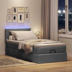 vidaXL Bed Poef Met Matras En LED's 90x200 cm Stof Donkergrijs