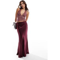 Threadbare Satin Maxi Skirt - Burgundy/Red