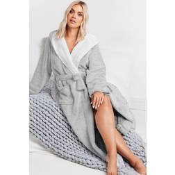 Yours Contrast Hooded Maxi Dressing Gown - Grey