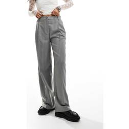 Monki High Waist Tailored Trousers - Grey/White Pinstripe