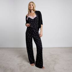 River Island Heart Cami And Trousers Pyjama Set - Black