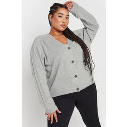 Yours Curve Speckled Button Through Cardigan - Grey