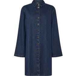 Pieces Pcflora Ls Loose Denim Dress - Medium Blue Denim