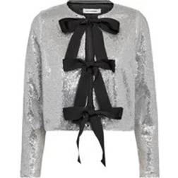 Co'Couture Steviecc Sequin Bow Bluse - Silver
