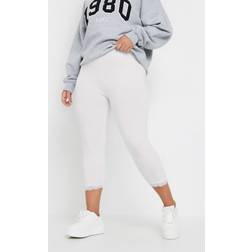 Yours Cropped Cotton Lace Trim Stretch Leggings - White
