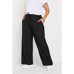 Yours Curve Black Drawstring Wide Leg Trousers - Black
