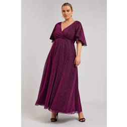 Yours Metallic Wrap Maxi Dress - Pink