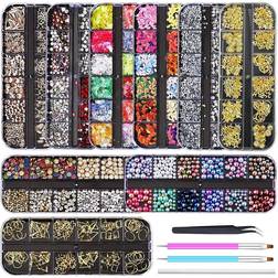 Artdone 9 Boxes Nail Rhinestones,Nail Gems Nail Diamonds,Nail Art Studs Nail Crystals Nail Sequins Kit