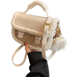 Shein Fashionable Beige Vintage Furry Mini Square Handbag, New Arrival Fur Purse