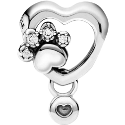 Pandora Sparkling Paw Print & Heart Charm - Silver/Transparent