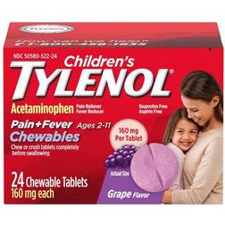 Tylenol Children's Pain Fever Chewables Ages 2-11 Grape 160 mg 24 Chewable Tablets
