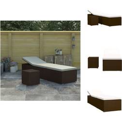 vidaXL Sonnenliege mit Auflage und Teetisch Poly Rattan Braun