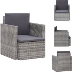 vidaXL Gartensessel mit Auflagen Poly Rattan Grau Outdoor-Sessel