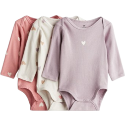 H&M Baby Long Sleeved Bodysuit 3-pack - Pink/Hearts