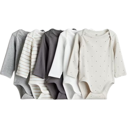 H&M Baby Long Sleeved Bodysuit 5-pack - White/Beige/Grey Marl