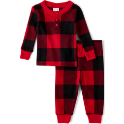 The Children's Place Baby Matching Family Buffalo Plaid Thermal Henley Pajamas - Ruby (3049904-6B)