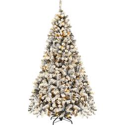 Costway Artificial with Snow and Warm LED Lights White Christmas Tree 225cm