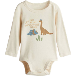 H&M Baby Long Sleeve Bodysuit - Light Beige/Dinosaurs