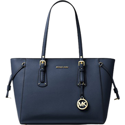 Michael Kors Voyager Medium Crossgrain Leather Tote Bag - Navy