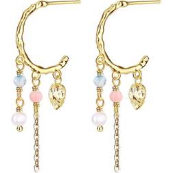 WiOGA Alona Earrings - Gold/Coral/Pearls/Blue