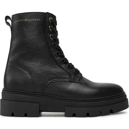 Tommy Hilfiger Leather Cleat Lace-Up Mid Boot - Black