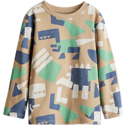 H&M Printed Jersey Top - Beige/Dinosaurs