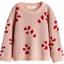 H&M Patterned Cotton Jumper - Dusty Pink/Candy Canes