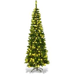 Shatchi Pre-Lit Artificial Slim Pencil Green Christmas Tree 240cm