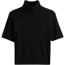 H&M Fine Knit Polo Neck Top - Black