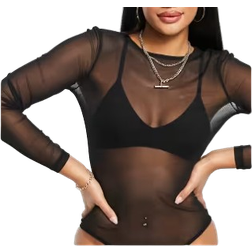 ASOS Mesh Long Sleeve Bodysuit - Black