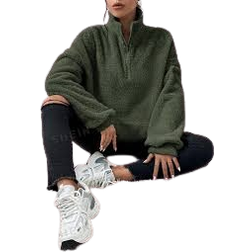 Shein EZwear Women Plain Pullover Sweatshirt With Half Zip, Long Sleeve, Loose Fit, Autumn/Winter