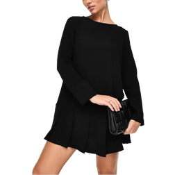 ASOS DESIGN Long Sleeve Dropped Waist Box Pleat Mini Dress - Black